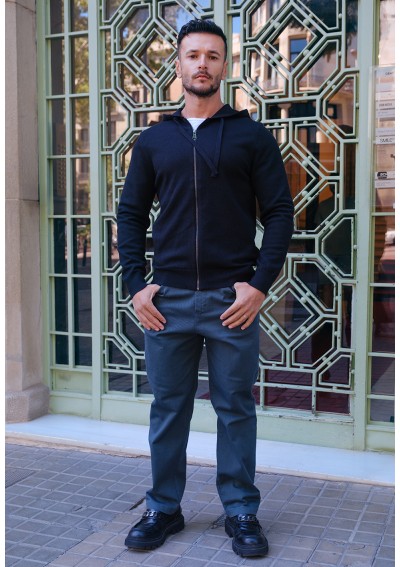 H CARDIGAN NOIR À CAPUCHE