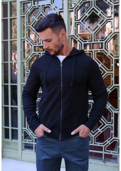 H CARDIGAN NOIR À CAPUCHE
